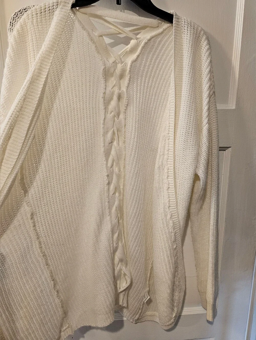 Moral Fiber Ivory Lace-Up Back Knit Cardigan